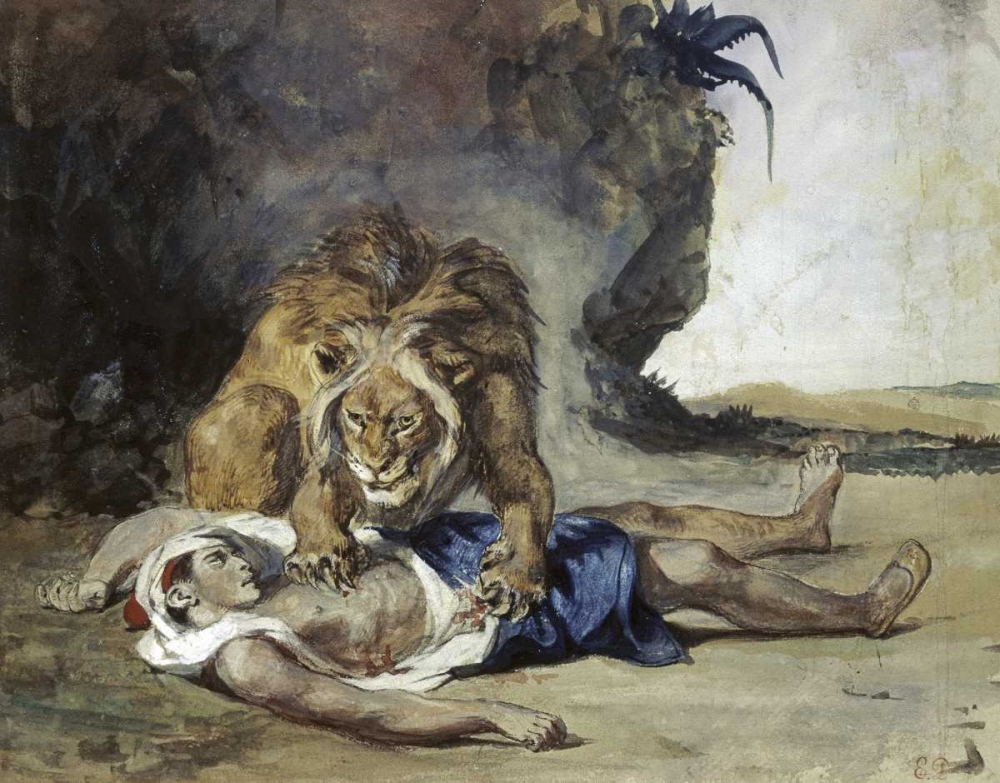 Art Print: Lion Rending Apart a Corpse