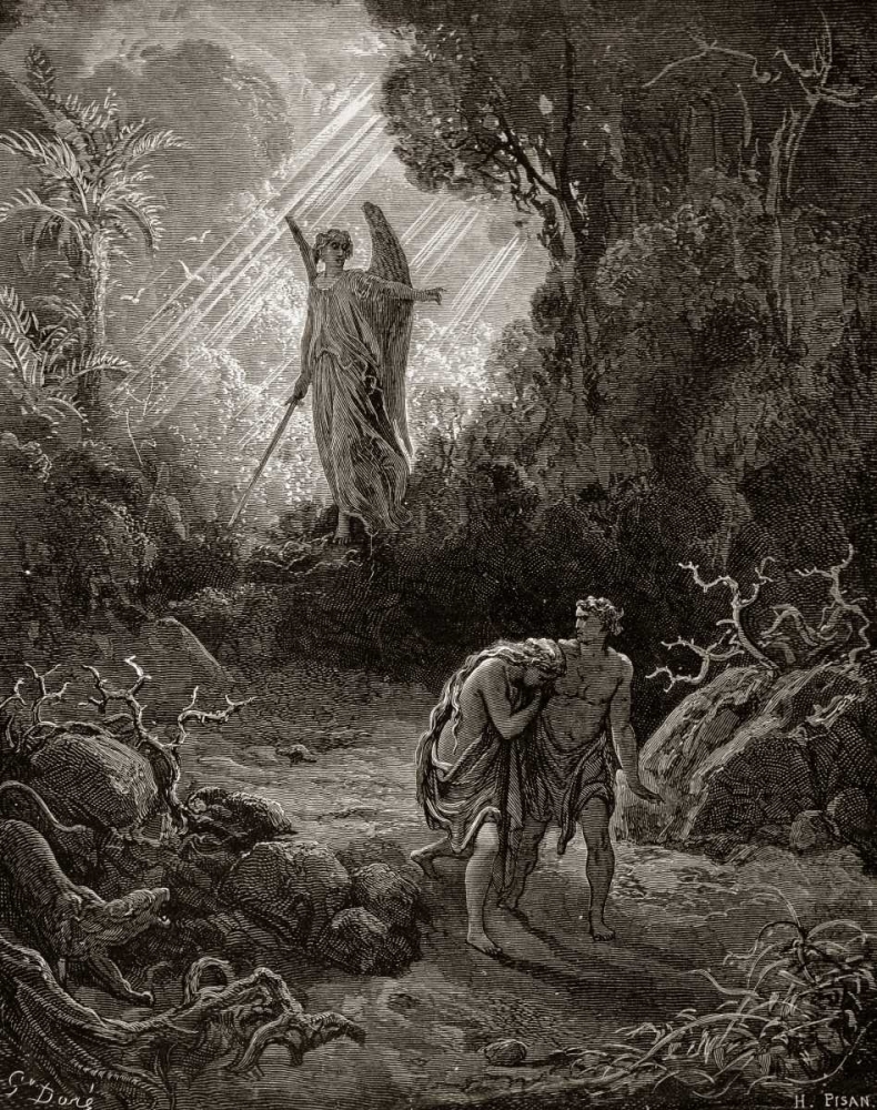 Wall Art Painting id:90983, Name: Adam and Eve - The Expulsion From The Garden - from Miltons Paradise Lost, Artist: Dore, Gustave