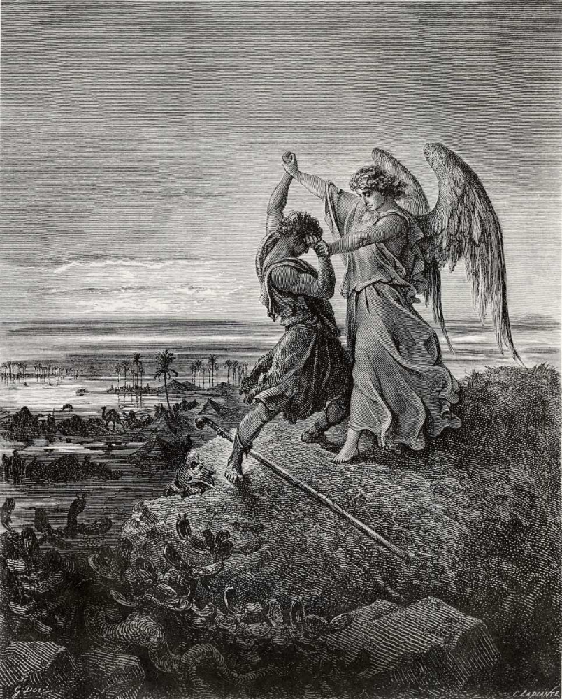 Wall Art Painting id:90984, Name: Jacob Wrestling With The Angel, Artist: Dore, Gustave