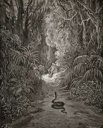 Wall Art Painting id:186061, Name: Satan As A Serpent, Enters Paradise In Search Of Eve (from Miltons Paradise Lost), Artist: Dore, Gustave