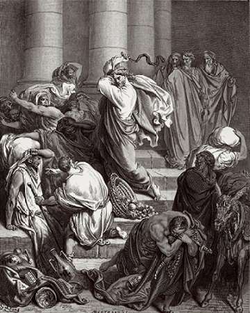 Wall Art Painting id:186063, Name: The Buyers and Sellers Driven out of the Temple by Jesus Holy Museumist, Artist: Dore, Gustave
