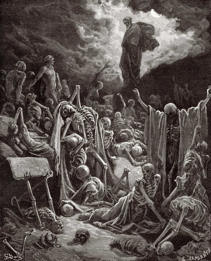 Wall Art Painting id:90987, Name: The Visions of Ezekiel The Vision of the Valley of the Dry Bones, Artist: Dore, Gustave
