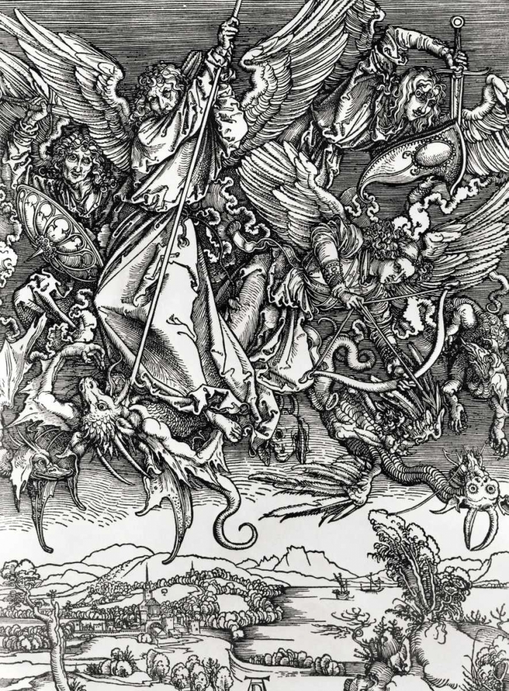 Wall Art Painting id:90990, Name: St. Michael Fighting the Dragon, Artist: Durer, Albrecht