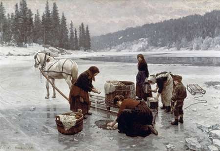 Wall Art Painting id:186081, Name: Laundering, a Winters Day, Artist: Ekenaes, Jahn