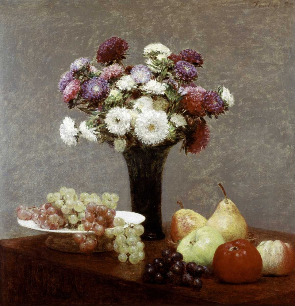 Art Print: Still Life With Dahlias and Fruit