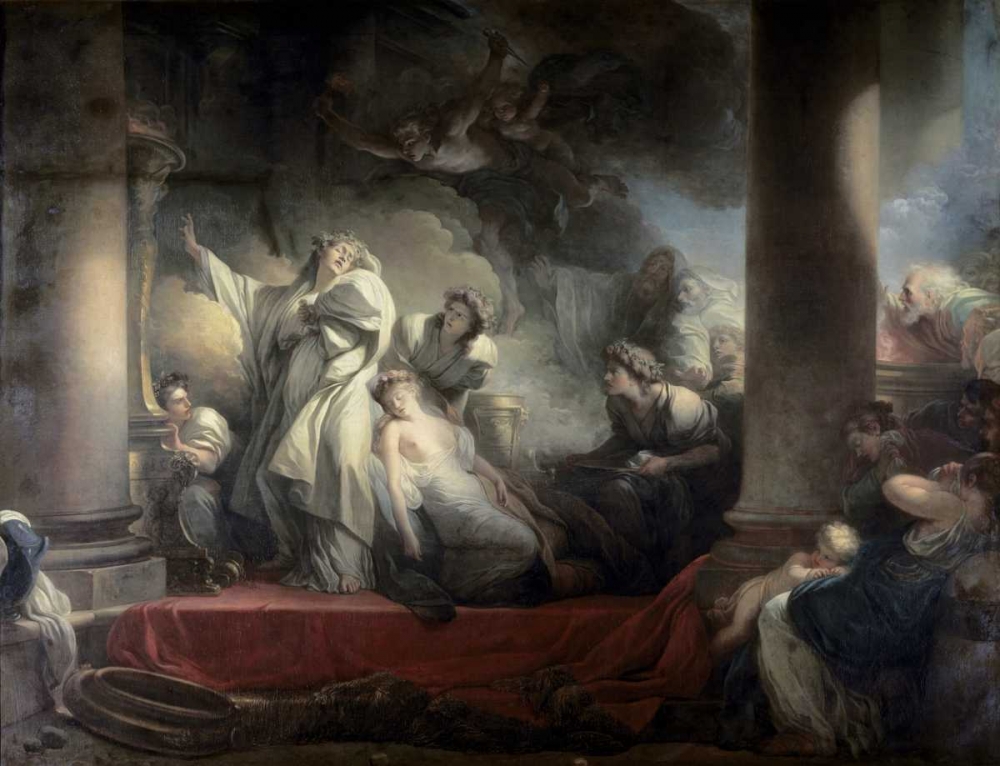Wall Art Painting id:91031, Name: High Priest Coresus Sacrifices Himself To Save Callirhoe, Artist: Fragonard, Jean Honore
