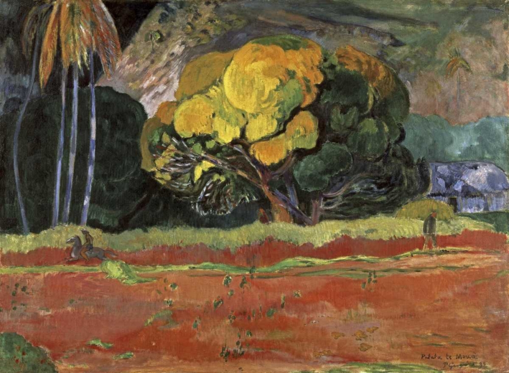 Wall Art Painting id:91047, Name: At the Foot of a Mountain - Fatata Te Moua, Artist: Gauguin, Paul