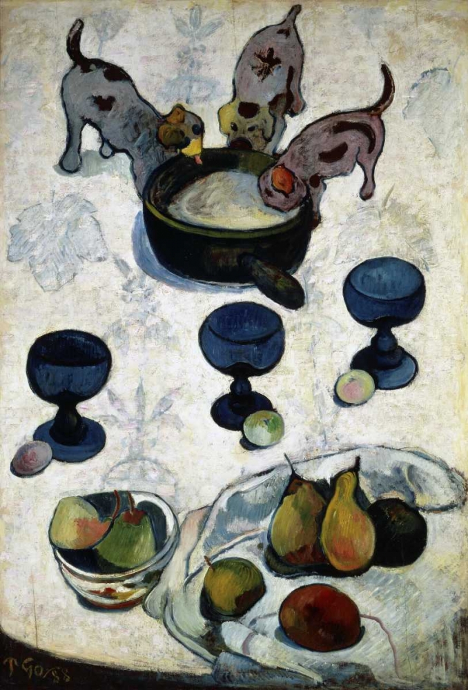 Wall Art Painting id:91056, Name: Still Life with Three Dogs, - Nature Morte aux Trois Chiots, Artist: Gauguin, Paul