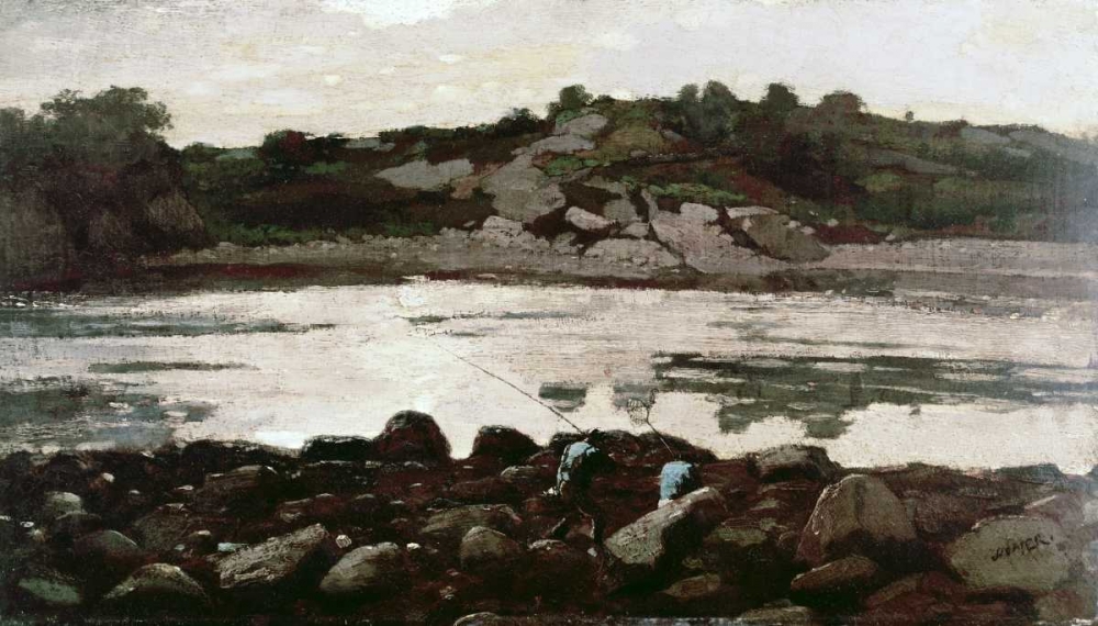 Art Print: Fisherman on Rocks
