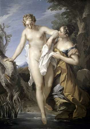 Wall Art Painting id:186338, Name: Bather and her Attendant, Artist: Le Moyne, Francois