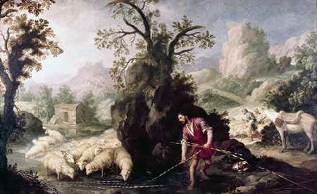 Wall Art Painting id:186339, Name: Allegory-Jacob Laying The Peeled Rods, Artist: Murillo, Bartolome Esteban
