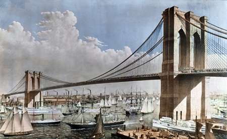Wall Art Painting id:186366, Name: Great East River Suspension Bridge NYC, Brooklyn, 1883, Artist: Parsons, Charles