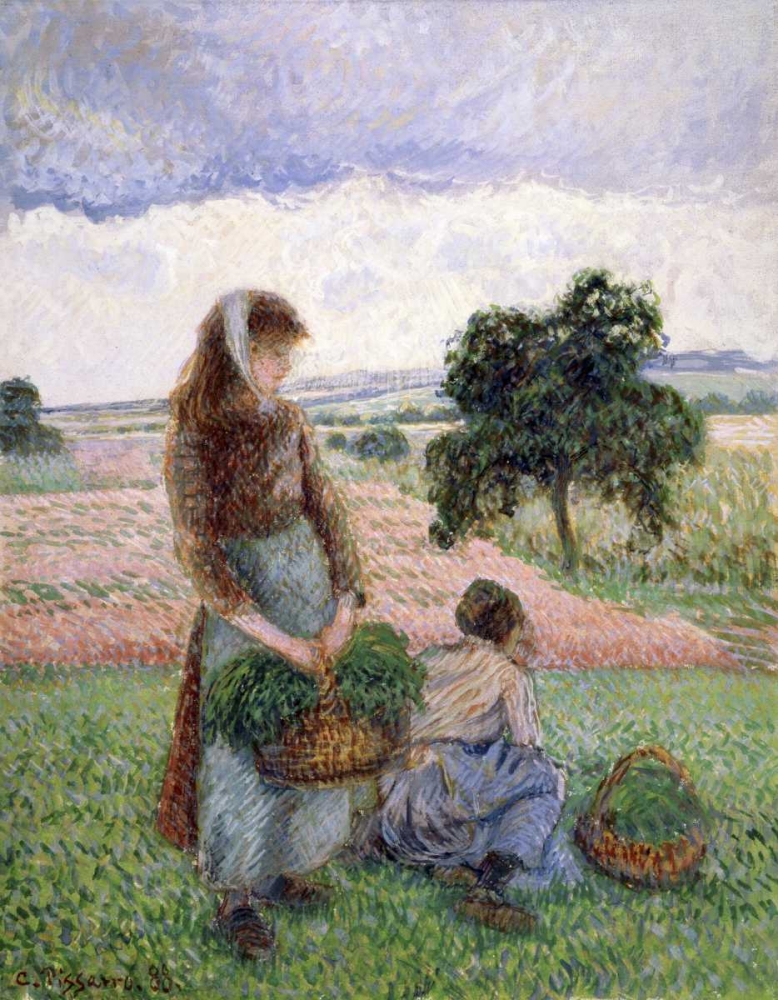 Wall Art Painting id:91432, Name: Peasants Carrying a Basket, Artist: Pissarro, Camille