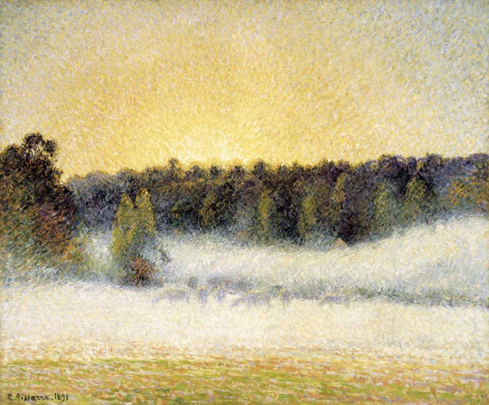 Wall Art Painting id:91437, Name: Sunset and Fog at Eragny, Artist: Pissarro, Camille