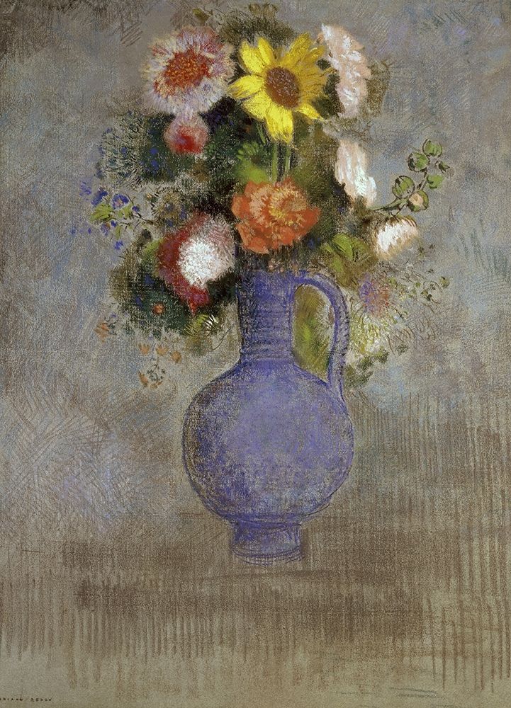 Wall Art Painting id:268439, Name: Bouquet in a Blue Vase, Artist: Redon, Odilon