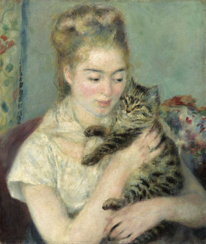 Wall Art Painting id:91537, Name: Woman with a Cat, Artist: Renoir, Pierre-Auguste