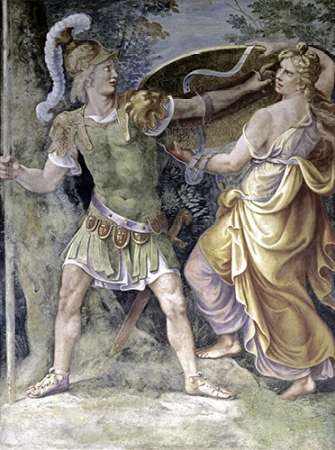 Wall Art Painting id:186411, Name: Thetis Arming Achilles, Artist: Romano, Giulio