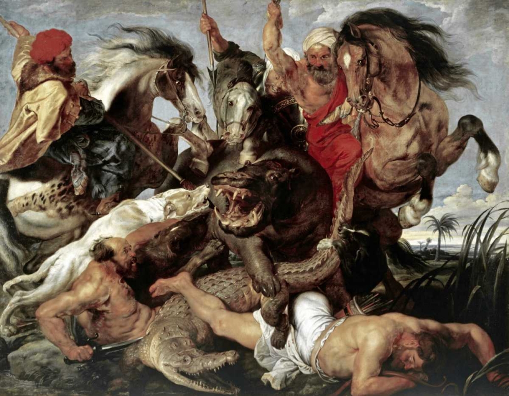 Wall Art Painting id:91566, Name: Hippo Hunt, Artist: Rubens, Peter Paul