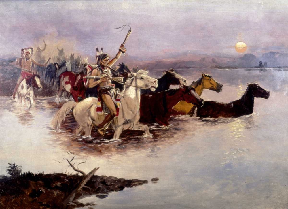 Wall Art Painting id:91579, Name: Crossing The River, Artist: Russell, Charles M.