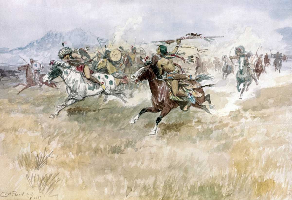 Wall Art Painting id:91580, Name: Indian Ambush, Artist: Russell, Charles M.