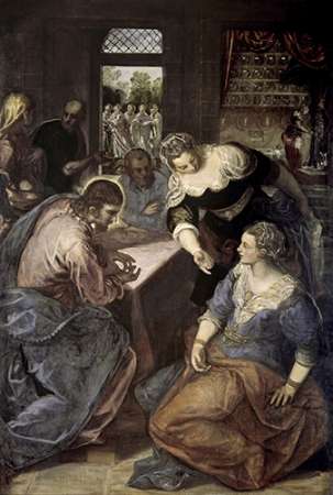 Wall Art Painting id:186441, Name: Museumist In The House of Mary and Martha, Artist: Tintoretto, Jacopo