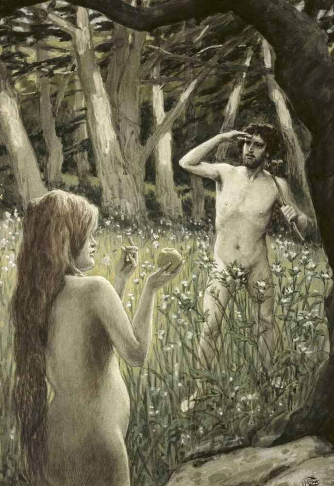 Wall Art Painting id:91623, Name: Adam Tempted by Eve, Artist: Tissot, James Jacques