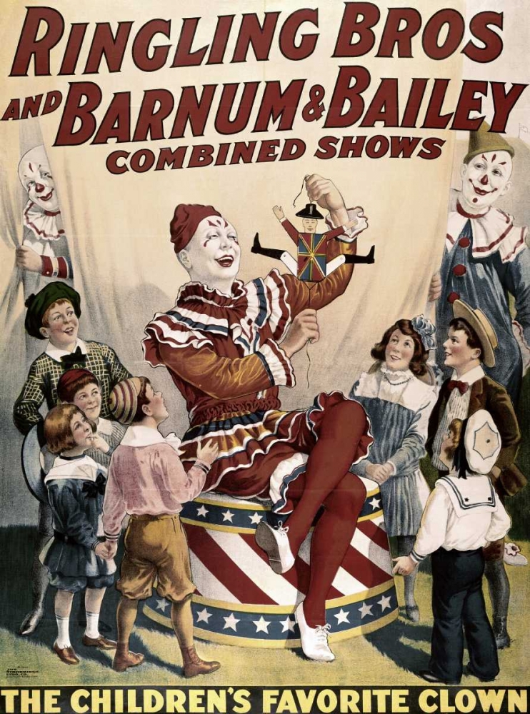 Wall Art Painting id:91706, Name: Barnum and Bailey - Childrens Favorite Clown, Artist: Unknown