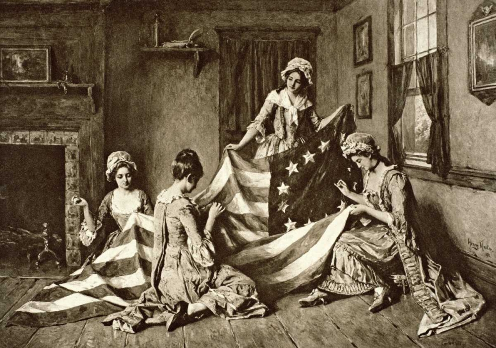 Wall Art Painting id:91710, Name: Betsy Ross Sewing the First U.S. Flag Philadelphia, Pennsylvania, 1777, Artist: Unknown