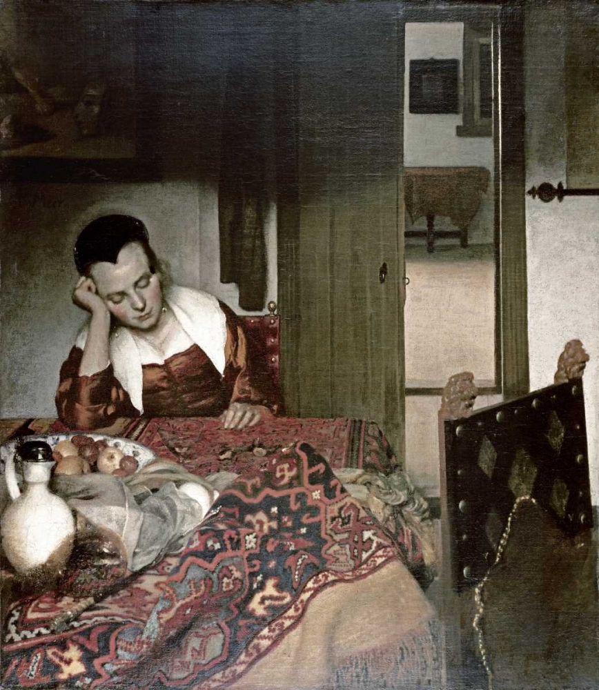Wall Art Painting id:91796, Name: Girl Asleep at a Table, Artist: Vermeer, Johannes