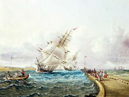 Wall art: Square Rigged Ships off Jetty, by Buttersworth, James E.