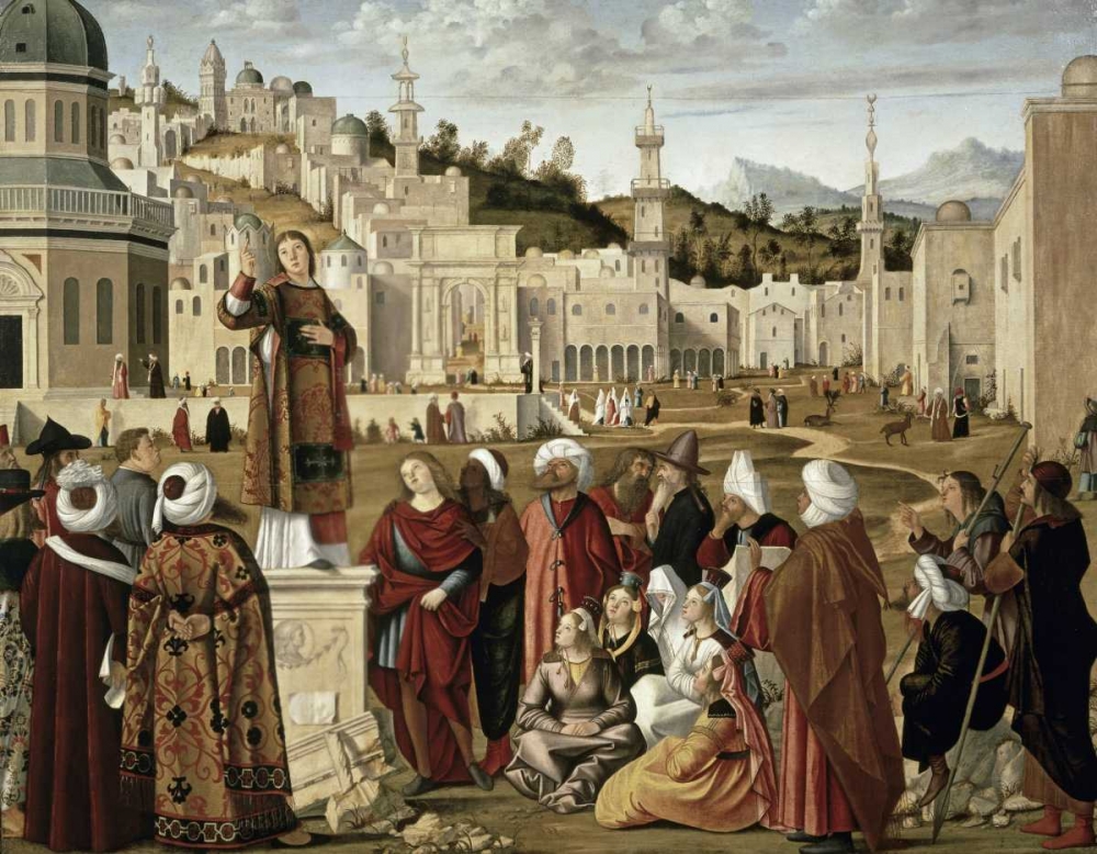 Wall Art Painting id:91907, Name: St. Stephen Preaching at Jerusalem, Artist: Carpaccio, Vittore