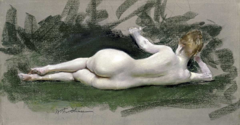 Wall Art Painting id:91920, Name: Reclining Nude, Artist: Chase, William Merritt