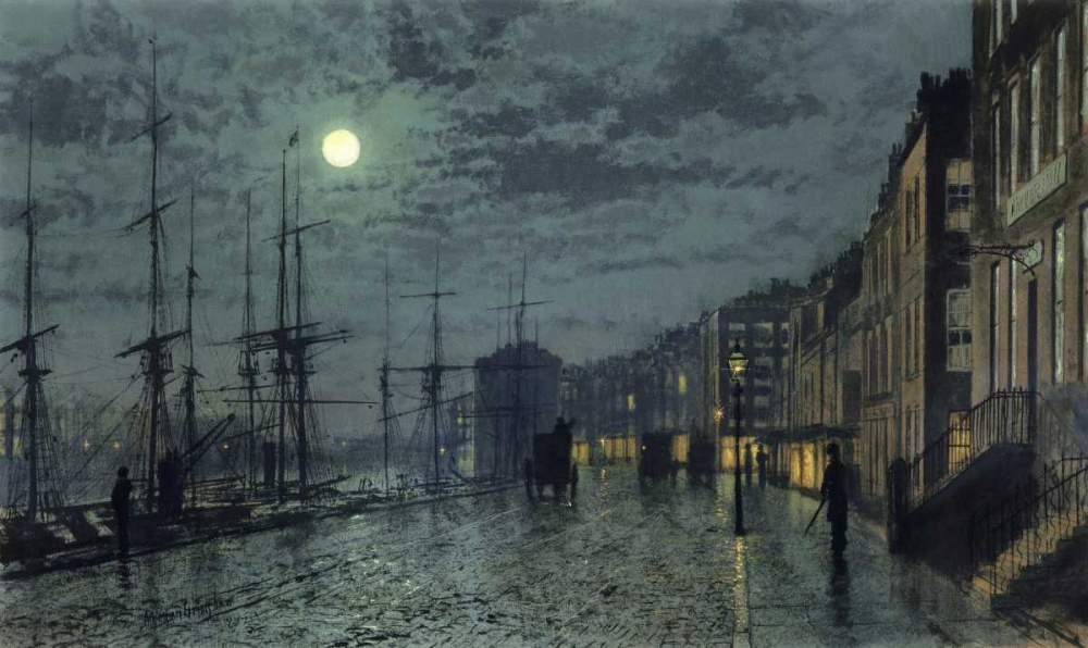 Wall Art Painting id:92002, Name: City Docks by Moonlight, Artist: Grimshaw, John Atkinson