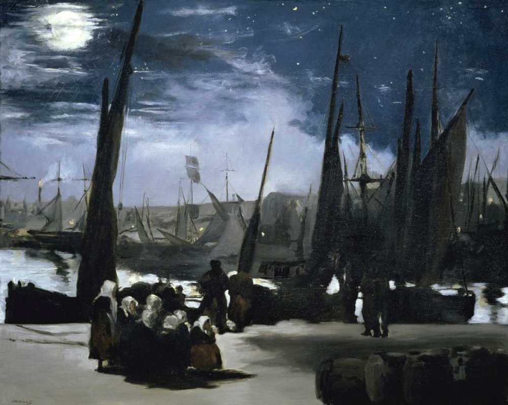 Wall Art Painting id:92040, Name: Moonlight over the Port Boulogne, Artist: Manet, Edouard