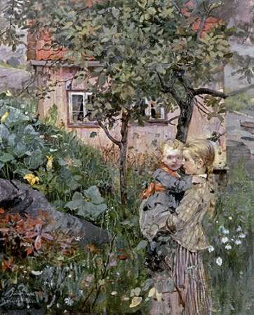 Wall Art Painting id:186929, Name: Two Sisters in a Garden, Artist: Petersen, Eilif