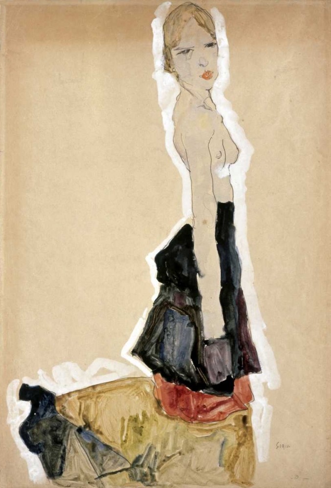 Wall Art Painting id:92116, Name: Knieendes Madchen Mit Spanischem Rock, Artist: Schiele, Egon