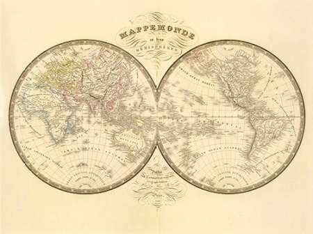 Wall art: Mappemonde, 1849, by Andriveau-Goujon, J.