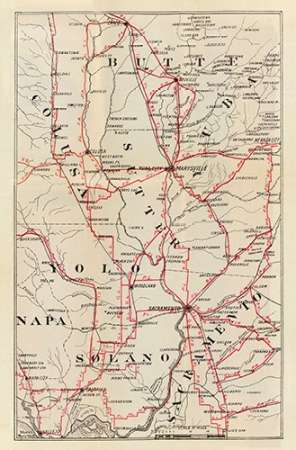 Art Print: California - Colusa, Yolo, Napa, Butte, Yuba, Sutter, Solano, and Sacramento Counties, 1896