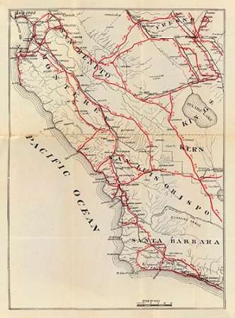 Art Print: California - San Benito, Fresno, Monterey, San Luis Obispo, Kings, Kern, and Santa Barbara Counties,