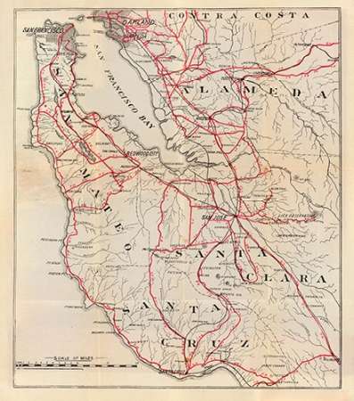 Art Print: California - San Mateo, Santa Cruz, Santa Clara, Alameda, and Contra Costa Counties, 1896
