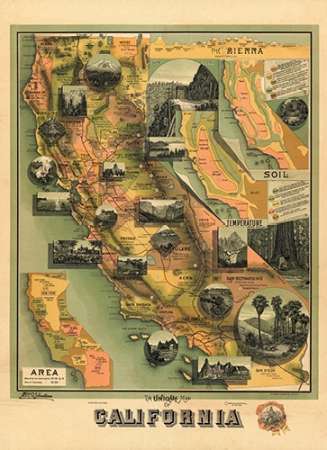Wall art: The Unique Map of California, 1885, by Johnstone, E