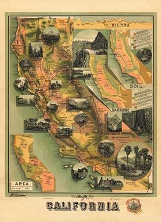 Wall Art Painting id:187146, Name: The Unique Map of California, 1885, Artist: Johnstone, E