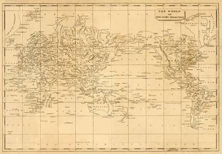 Wall Art Painting id:187217, Name: World Mercators projection, 1812, Artist: Arrowsmith, Aaron