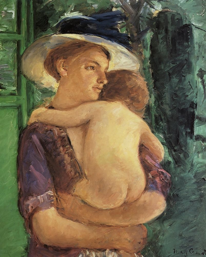 Wall art: Mother In Hat Holding Her Nude Baby Seen In Back View 1909, by Cassatt, Mary