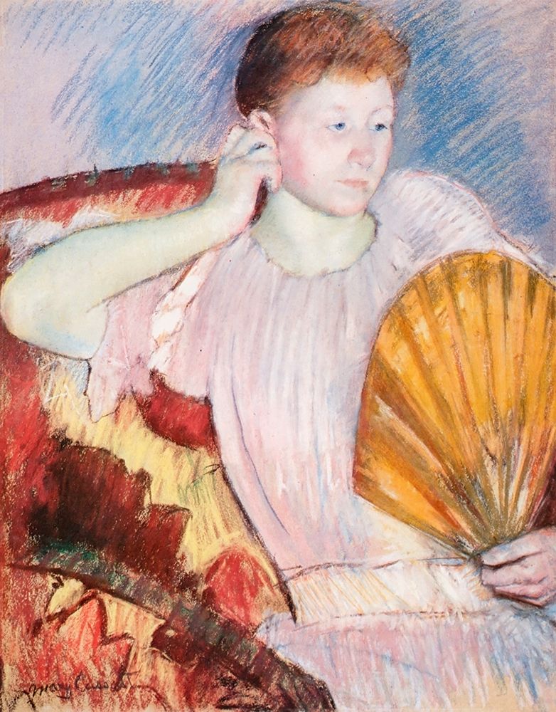 Wall Art Painting id:266058, Name: Portrait Of A Woman With A Fan, Artist: Cassatt, Mary