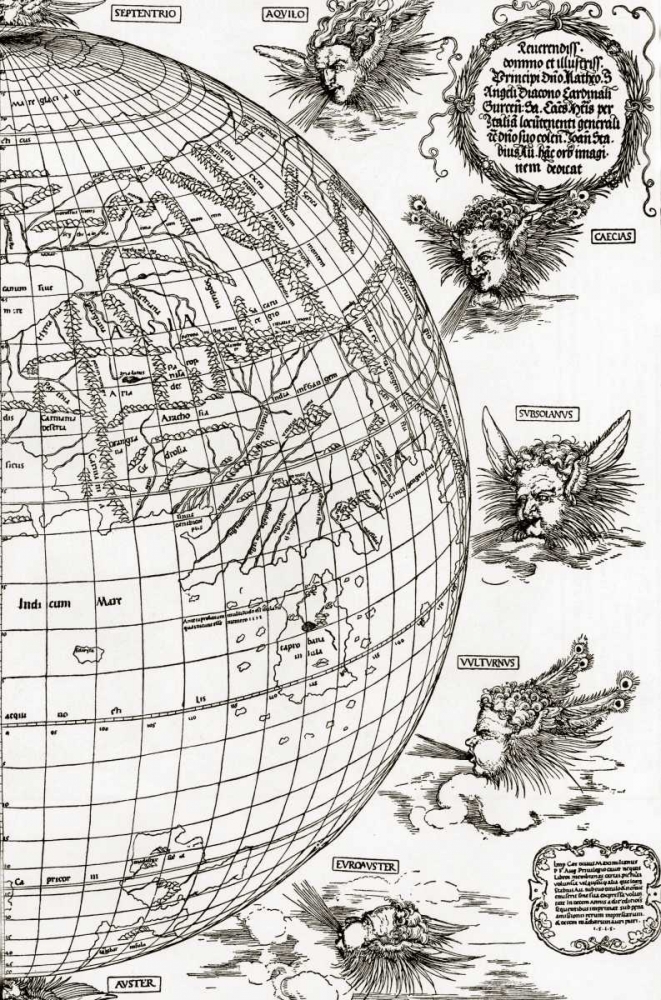 Wall Art Painting id:92477, Name: Eastern Hemisphere Of The Terrestial Globe 2, Artist: Durer, Albrecht