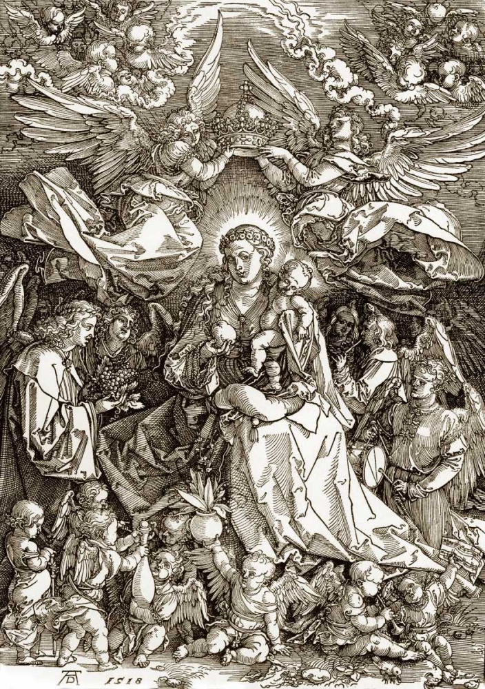 Wall Art Painting id:92490, Name: The Virgin Crowned By Two Angels, Artist: Durer, Albrecht