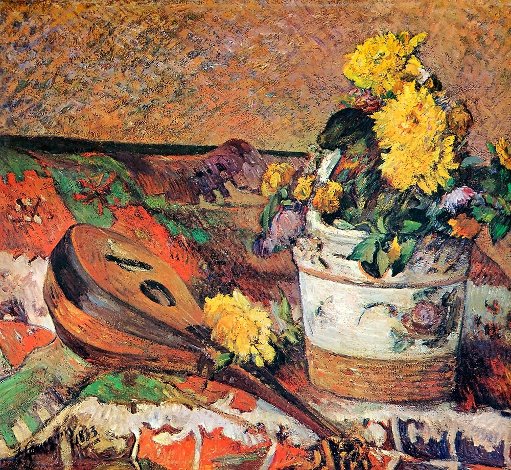 Wall Art Painting id:267392, Name: Mandolin And Pot Of Flowers, Artist: Gauguin, Paul