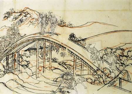 Art Print: People Crossing An Arched Bridge II