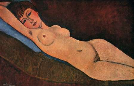Wall art: Reclining Nude Blue Cushion, by Modigliani, Amedeo